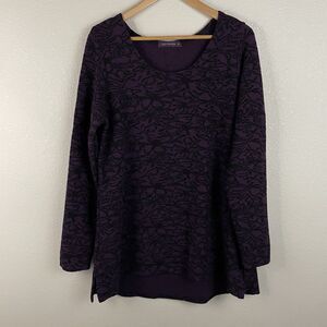 Cut Loose Womens L Purple Floral Print Viscose Blend Scoop Neck Shirt